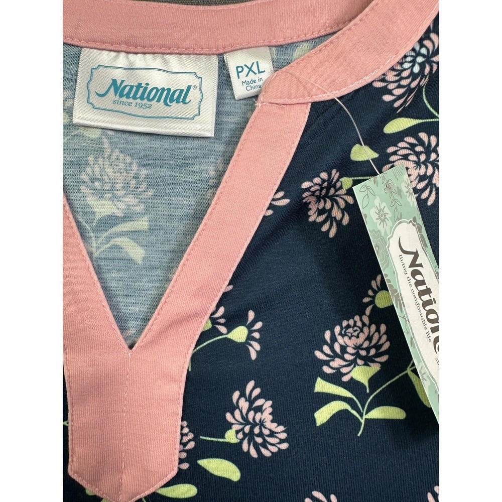 National Women's Navy Blue Pink Floral Split Neck Knit Top PXL NWT